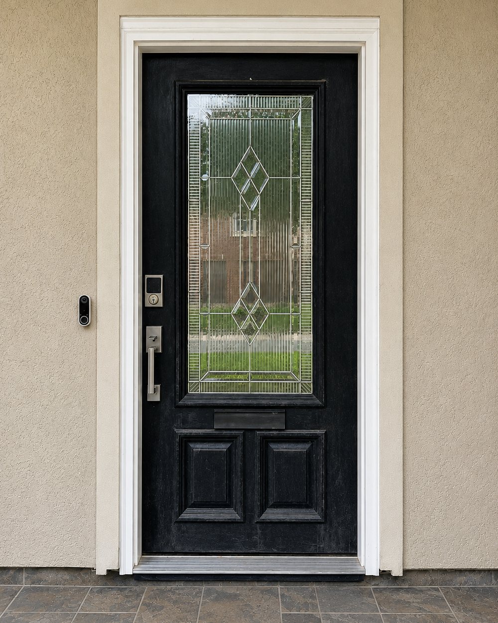 Decorative-glass front door — before refinishing